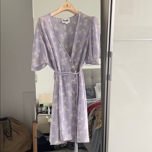 Rouje purple floral mini wrap dress